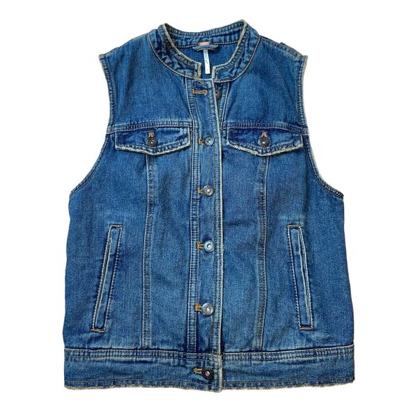 Free People XS Denim Festival Vest with Lace-up Back Detail - Picture 3 of 6